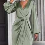 SheIn Lantern Sleeve Twist Front Wrap Hem Satin Dress Photo 0