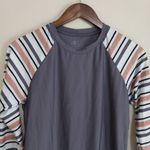 O'Neill  M Slim Fit Rash Guard Top in Gray Orange Accent Striped Photo 3