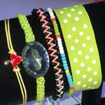 Lot of 5 Colorful Green Yellow Shroom Boho Beaded Adjustable Bracelets Photo 0