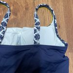 Lands' End  Womens Navy Blue White Yellow Tankini Underwire Swim Top Size 6 Small Photo 5