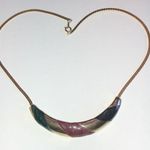 Vintage Gold Tone Flat Chain Enamel Necklace Photo 0