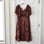 Sundance Silk Elysian Garden Orange Tan Wildflower Floral Print Ruffle Dress 10 Photo 1