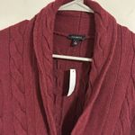 Talbots NWT burgundy cable knit sweater cardigan blazer faux leather trim button Photo 1