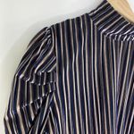 EPIK Black Blue Striped Puff Shoulder Long Sleeve Blouse Women's Size Medium M Photo 2
