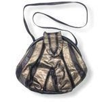 Vintage Metallic Pewter Bronze Patchwork Color Block Cross Body Leather Bag Black Photo 0