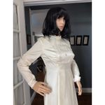 1970s Satin High Neck Long Sleeve Wedding Gown with detachable Train small Photo 9