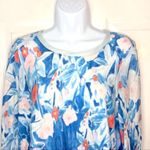 Anthropologie  Meadow Rue Floral Watercolor Linen Top Scarf Hem Blue Orange S Photo 3