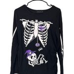 For G & PL Black Maternity Baby Skeleton & Witch Halloween Blouse Women Sz S Photo 0