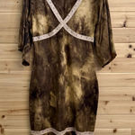 Candie's Y2K Size Large Brown Tie Dye Lace Trim Flutter Elbow Sleeve Midi Dress Photo 0
