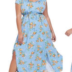 Torrid  Maxi Textured Woven Double Slit Maxi Dress‎ Orange Groves Fruit Blue 4X Photo 0