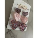 HEART Glitter Valentine Pink Drop Earrings NEW Photo 2