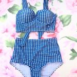 Boutique Blue/White Gingham Push-Up High Waist Two Piece Bikini Photo 3