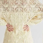 Free People NEW Elton Cream Crochet Knit Long Sleeve Mini Dress, L Photo 0