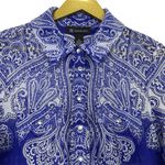 VTG Y2K Fairy Grunge Paisley Mesh Button Front Top Large White Blue Long Sleeve Photo 3