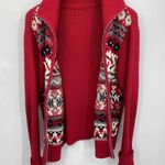 Covington  Zip Front‎ Cardigan Sweater Womens Small Red Ribbed Nordic Aztec Knit Photo 4
