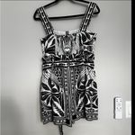 Farm Rio  Monochrome Elegance Scarf Print Belted Linen Blend Romper Size S Photo 6