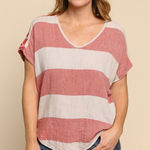 Ace & Jig Shirt Womens XS Red White V Neck Dolman Striped Woven Boho Photo 0