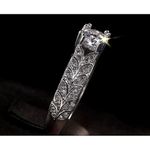 Boutique Platinum 925‎ Silver Leaf Design Engagement Ring Simulated Diamond | Sz 6 NEW Photo 10