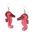Pink Wooden Seahorse Earrings Dangle Drop Beach Coastal Summer Ocean Jewelry Photo 0