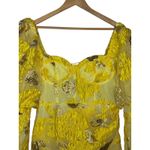 Missguided Yellow Gold Metallic Floral Puff Sleeve Corset Mini Dress US 8 NWOT Photo 3