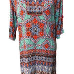Democracy boho medallion teal and off red orangish paisley print 3/4 sleeves wit Photo 0
