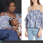 Rebecca Minkoff Dena Cold Shoulder Blouse Blue Floral Lace NWT Size Small Photo 3