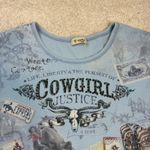 Cactus Cowgirl Justice Embellished Gemstones Graphic 3/4 Sleeve Shirt Size XL Blue Photo 3