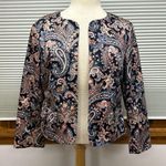 Pendleton Navy Blue and Pink Paisley Patterned Open Front Blazer Jacket Photo 0