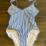 Polo Ralph Lauren Striped Open Back Swim Suit Cut Out Low Back Small Coastal White Photo 2