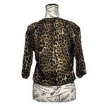 EXPRESS Women XS Blouse Ruffle Leopard Y2k Retro Sheer Cropped Preppy Coastal Photo 3