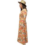 Vintage Floral Satin Boho Maxi Long Sleeve Dress Flowery Fall Dress Neutral Tan Size M Photo 1