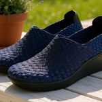 Steven By Steve Madden Women Betsi Navy Blue Woven Platform Wedge Shoes Size 10 Photo 0