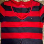 Tommy Hilfiger Shirt Womens M Red Blue Striped Short Sleeve V Neck Knit Tee Photo 3