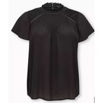 Torrid Georgette Lace Inset Blouse Black Chiffon Short Sleeve Top High Neck 2X Photo 3