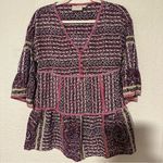Maeve  Anthropologie Women's Size SP Lilyana Tiered Boho Tunic‎ Blouse Top Silk Photo 12