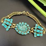 Vintage Unsigned Art Deco Blue Rhinestone Aquamarine Center Rope Chain Bracelet Photo 0