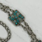Faux Turquoise Studded Square Silver Chain Link Belt One Size (OS) ✨ Photo 4