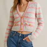 J.Crew  pink and cream confetti striped cardigan sweater Photo 0