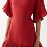 Urban Outfitters Suddenly Spring Red Linen Blend Ruffle Dress Photo 0
