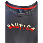 Nautica  Womens Crew Neck Pullover Crossover Hem Logo Sweatshirt Navy Blue Medium Photo 3