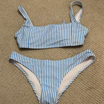 Blue and White Striped Bikini Set Photo 0