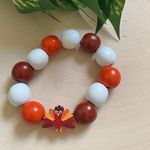Thanksgiving Themed Wood Beaded Bracelet With Turkey Wood Charm Red Photo 0