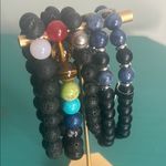 5 Piece Set Vibrant Crystal Lava Bead Charm Stretch Bracelets Collection Black Photo 6