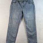 Old Navy Sz 16 Boyfriend Straight Jeans Mid Rise Bleach Spots Light Wash Stretch Photo 3