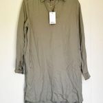 NWT QUINCE Vintage Wash Tencel Roll Sleeve Tunic Dress Olive Medium Green Photo 4