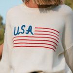 Le lis American Flag White Oversized Sweater  Photo 3