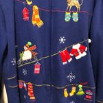 Onque Casuals Womens Cardigan Jacket Top Full Zip Blue Cotton Holiday Christmas Photo 2