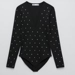 ZARA Women's Bodysuit V Neck Silver Stud Black Size M Photo 5