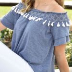 Paper Crane  blue tassel off shoulder blouse M Photo 0