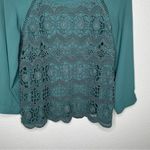 Loft  hunter green lace overlay crochet mix media long sleeve dressy top xs Photo 3